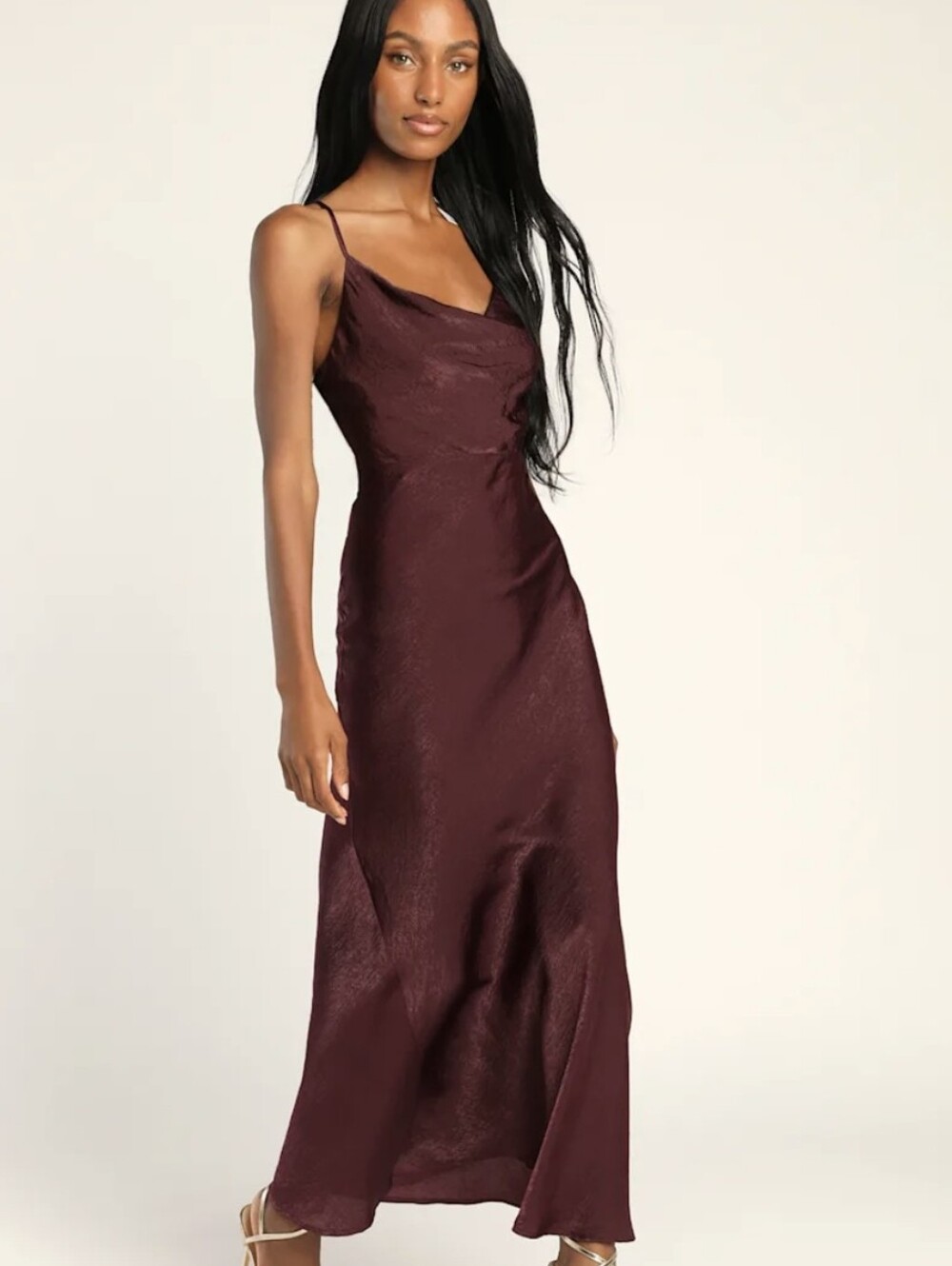 French Connection Spaghetti Strap Satin Slip Dress in Deep Brown,  size 4